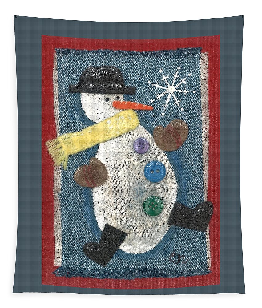 Snowman Tapestry featuring the mixed media Mr. Snowjangles by Carol Neal