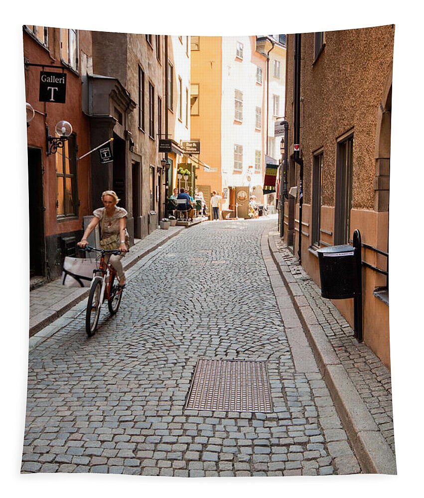 Europe Tapestry featuring the photograph Narrow Stockholm Street Sweden #2 by Thomas Marchessault