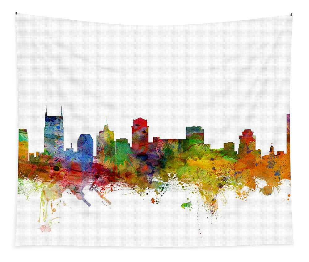United States Tapestry featuring the digital art Nashville Tennessee Skyline #1 by Michael Tompsett