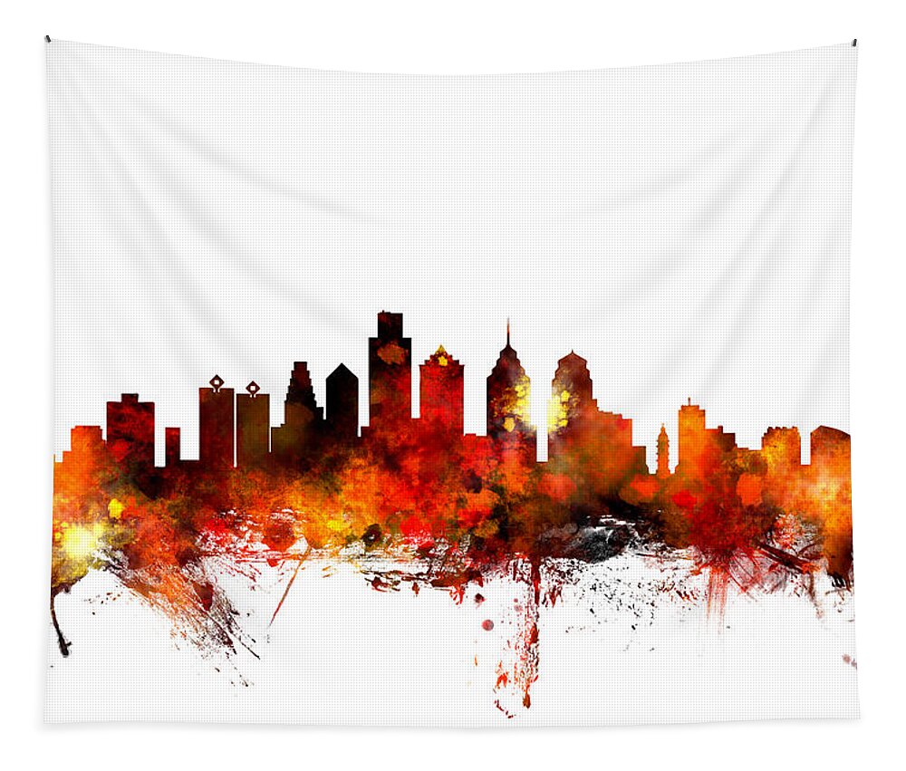 Philadelphia Tapestry featuring the digital art Philadelphia Pennsylvania Skyline #1 by Michael Tompsett