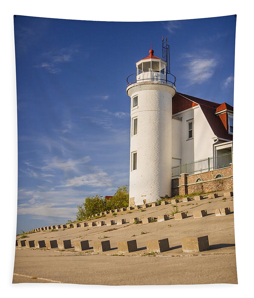 3scape Tapestry featuring the photograph Point Betsie Lighthouse Michigan #1 by Adam Romanowicz