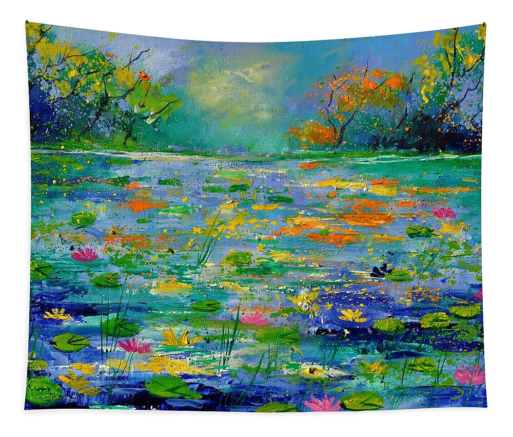 Landscape Tapestry featuring the painting Pond 454190 by Pol Ledent