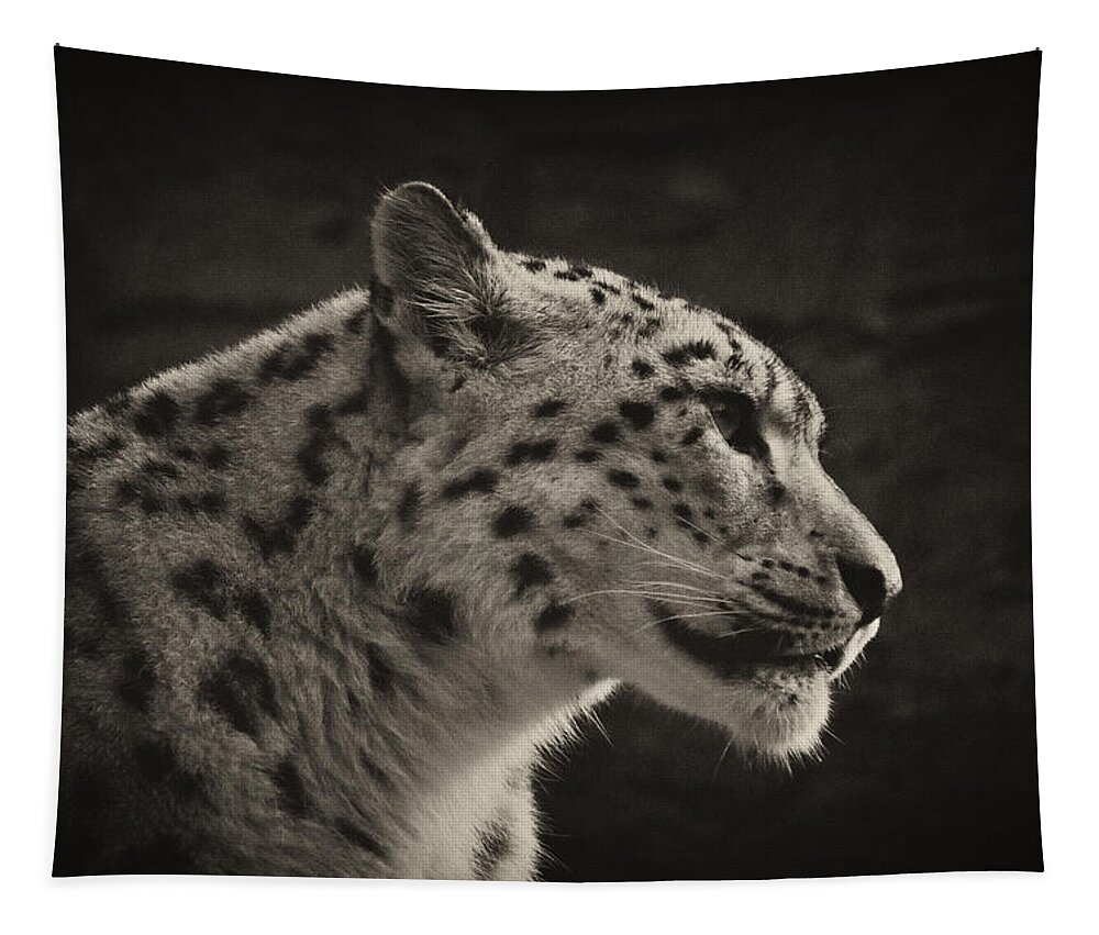 Marwell Tapestry featuring the photograph Profile of a Snow Leopard #1 by Chris Boulton