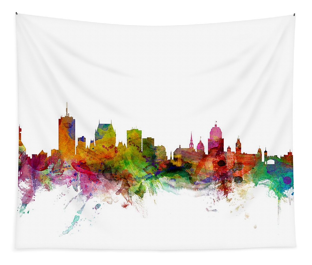 City Tapestry featuring the digital art Quebec Canada Skyline #1 by Michael Tompsett