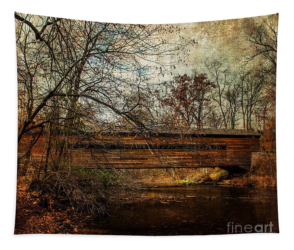 Enhanced Tapestry featuring the photograph Rapps Dam Covered Bridge #1 by Judy Wolinsky