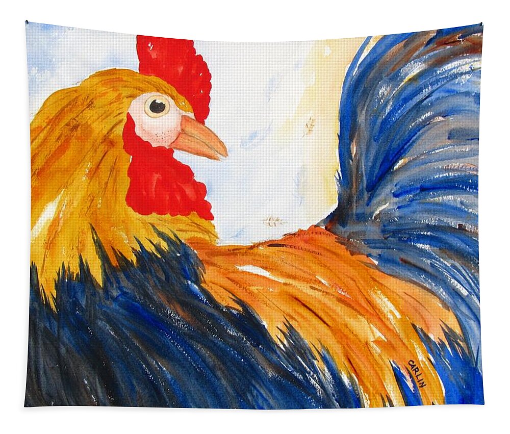 Rooster Tapestry featuring the painting Rooster by Carlin Blahnik CarlinArtWatercolor