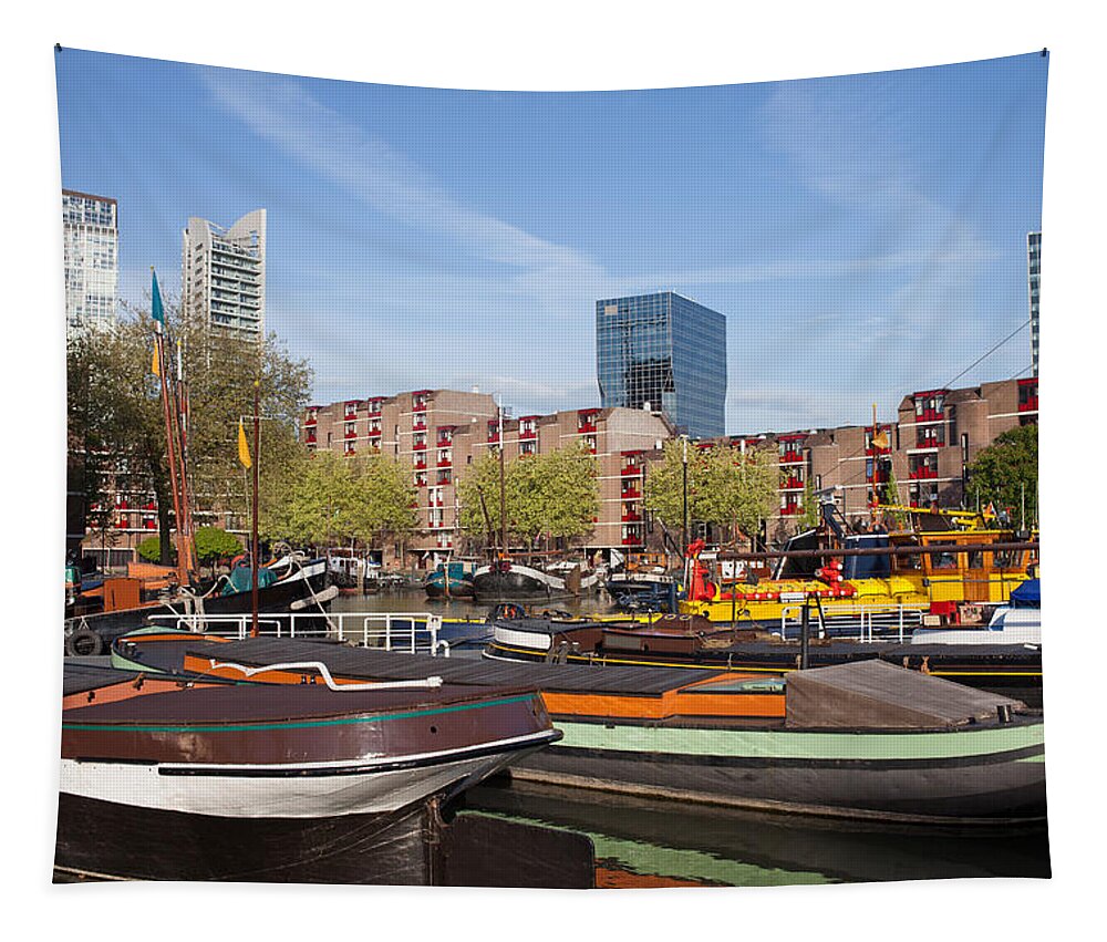 Rotterdam Tapestry featuring the photograph Rotterdam Cityscape in Netherlands #1 by Artur Bogacki