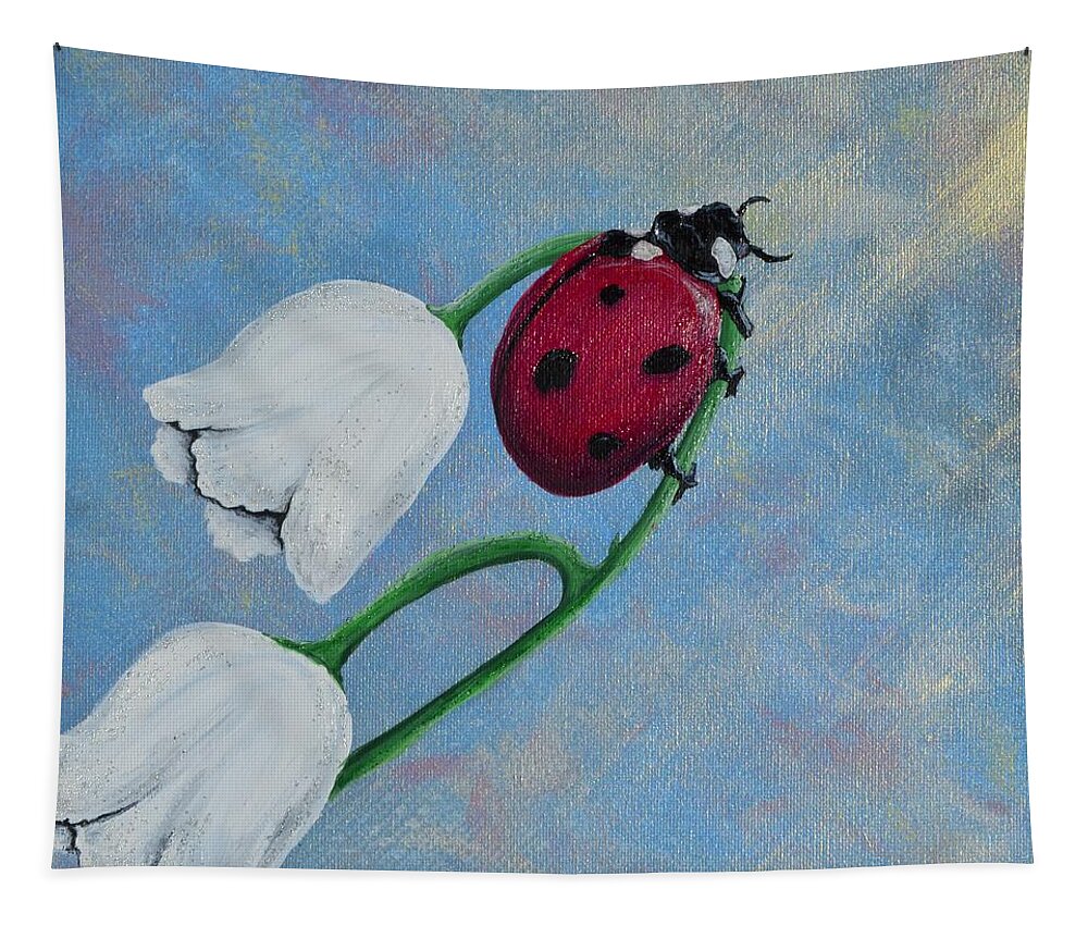 Ladybug Tapestry featuring the painting Still holding on by Meganne Peck