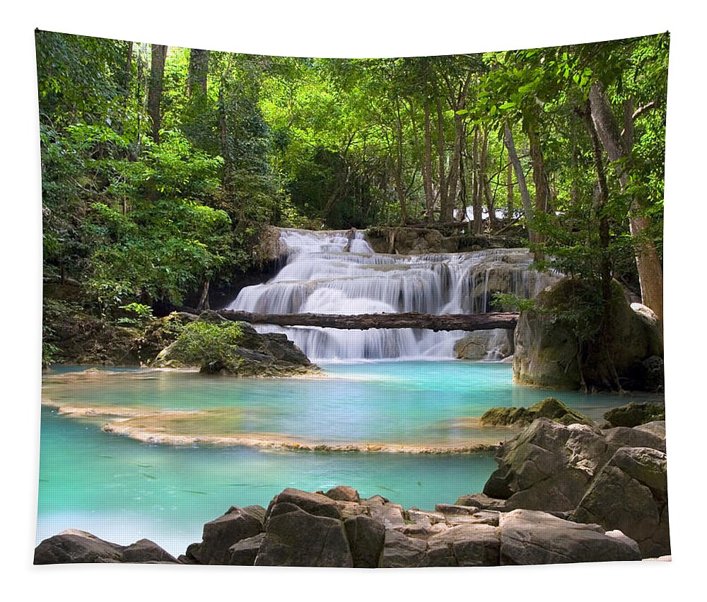 Waterfall Tapestry featuring the photograph Stream with Waterfall in Tropical Forest by Artur Bogacki