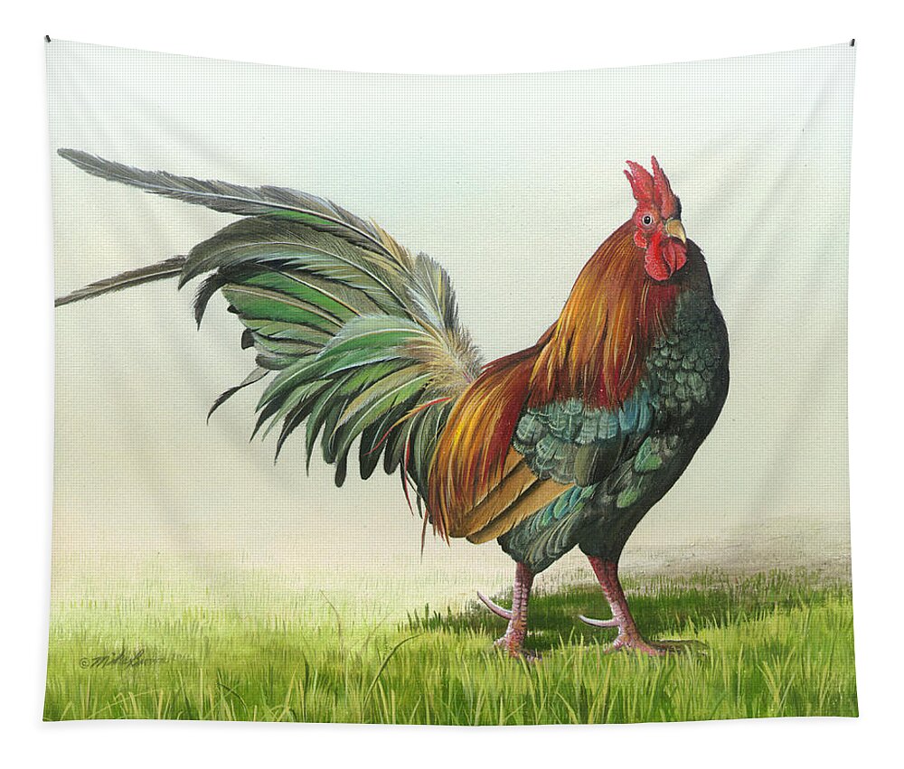 Rooster Tapestry featuring the painting Strutting #1 by Mike Brown