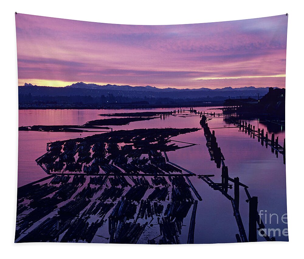 Canal Tapestry featuring the photograph Sunrise Lumber Mill #1 by Jim Corwin