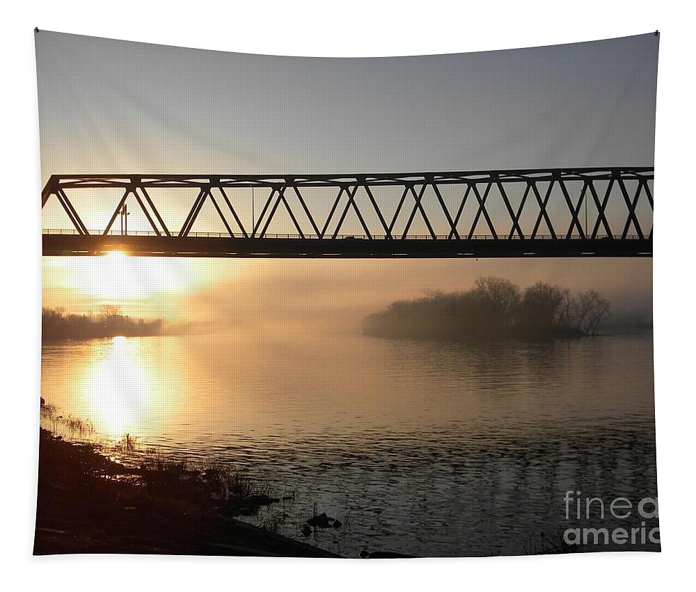 Postcard Tapestry featuring the digital art Sunrise Over The Ohio by Matthew Seufer