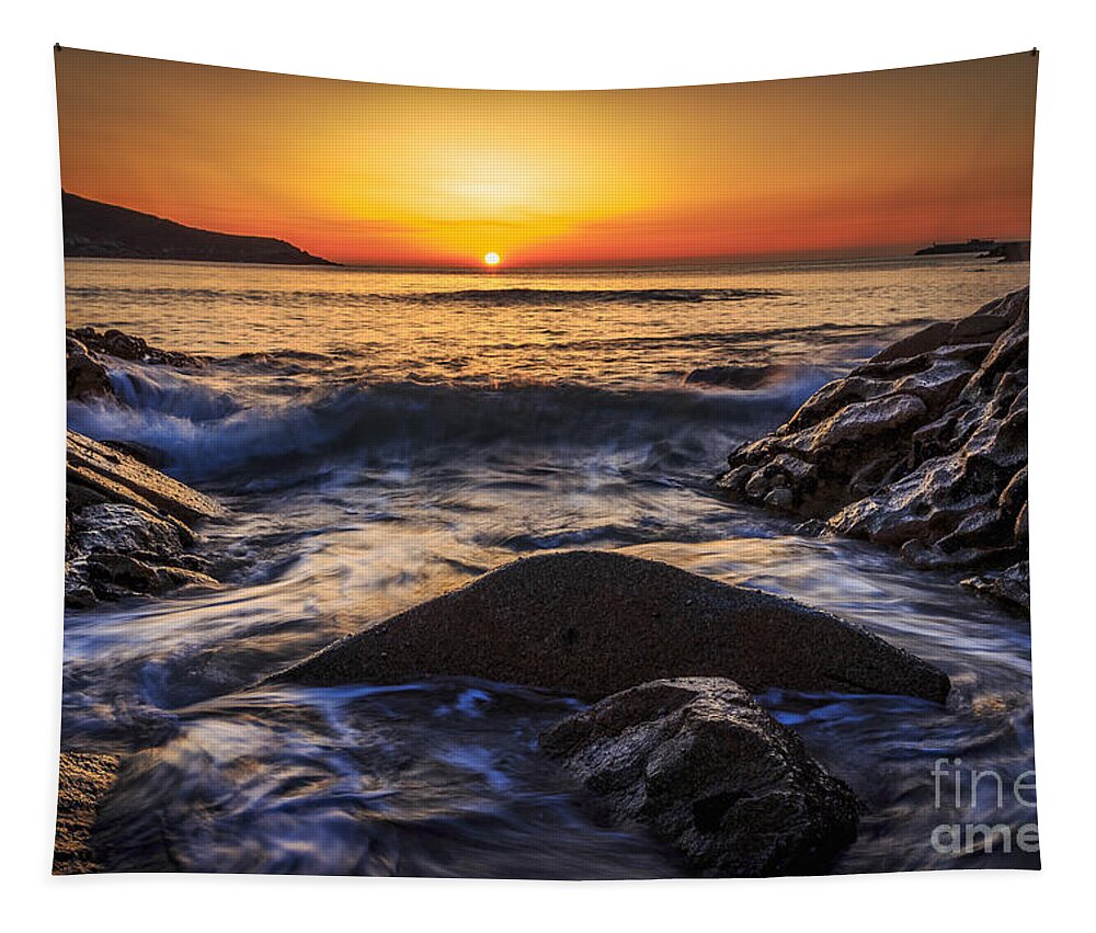 Ares Tapestry featuring the photograph Sunset on Chanteiro Beach Galicia Spain #1 by Pablo Avanzini