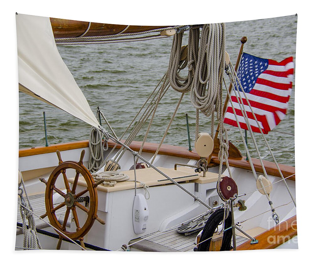 Tall Ships Tapestry featuring the photograph Tall Ship Wheel by Dale Powell