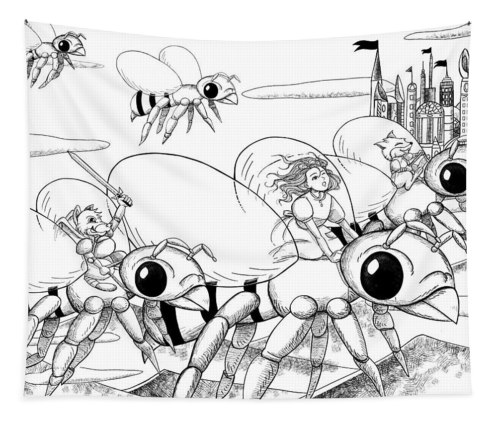 Bee Tapestry featuring the drawing Tammy in Polynesia #1 by Reynold Jay