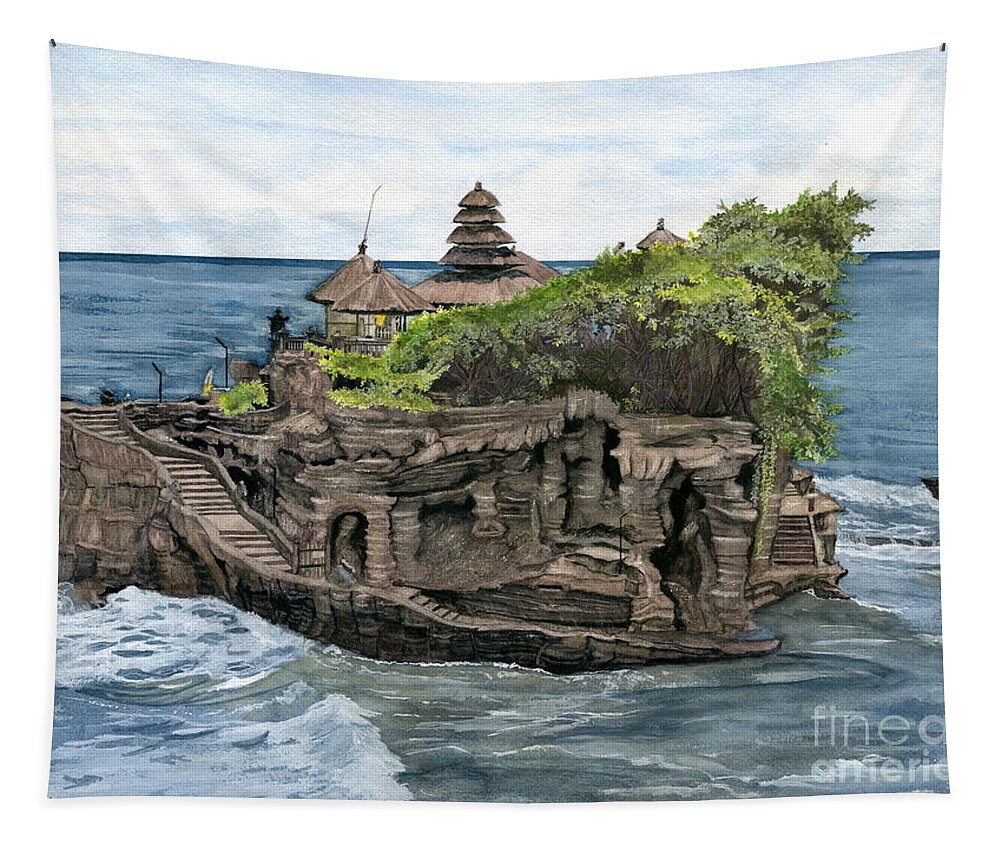 Tanah Lot Temple Tapestry featuring the painting Tanah Lot Temple Bali Indonesia by Melly Terpening