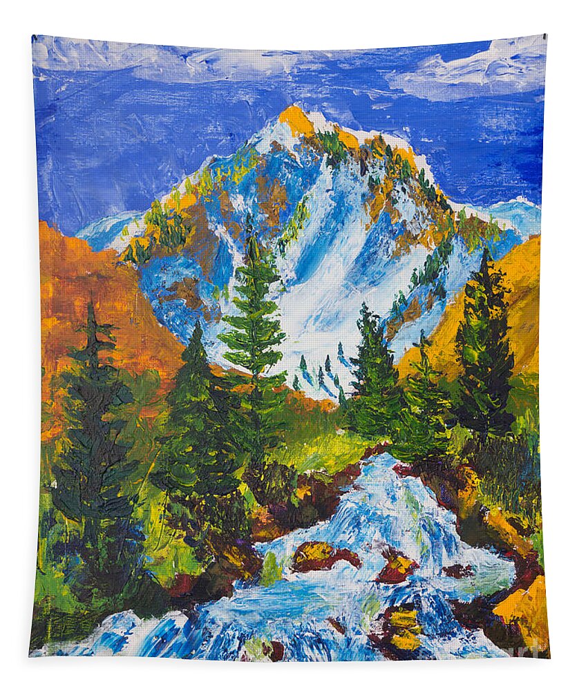 Mountains Tapestry featuring the painting Taylor Canyon Runoff by Walt Brodis
