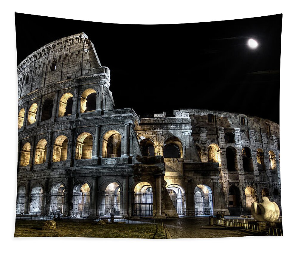 Colosseum Tapestry featuring the photograph The Moon above the Colosseum No2 by Weston Westmoreland