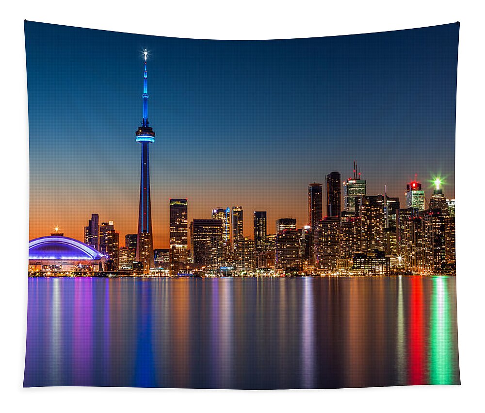 Canada Tapestry featuring the photograph Toronto skyline at dusk #1 by Mihai Andritoiu
