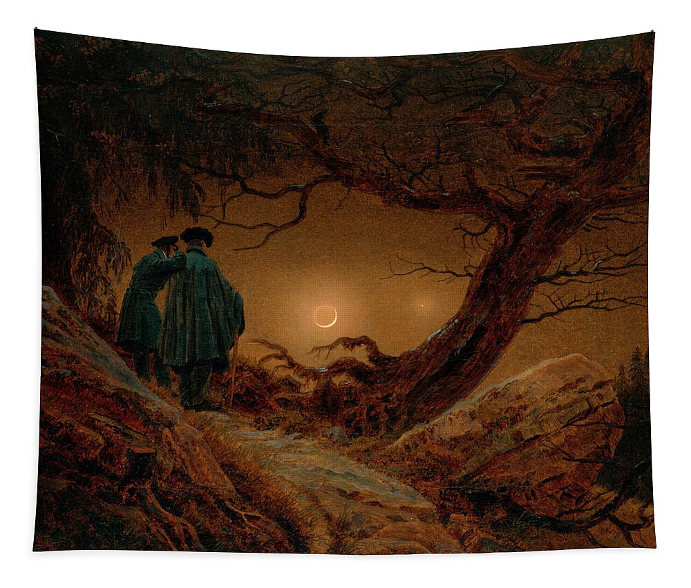 Caspar David Friedrich Tapestry featuring the painting Two Men Contemplating the Moon #11 by Caspar David Friedrich