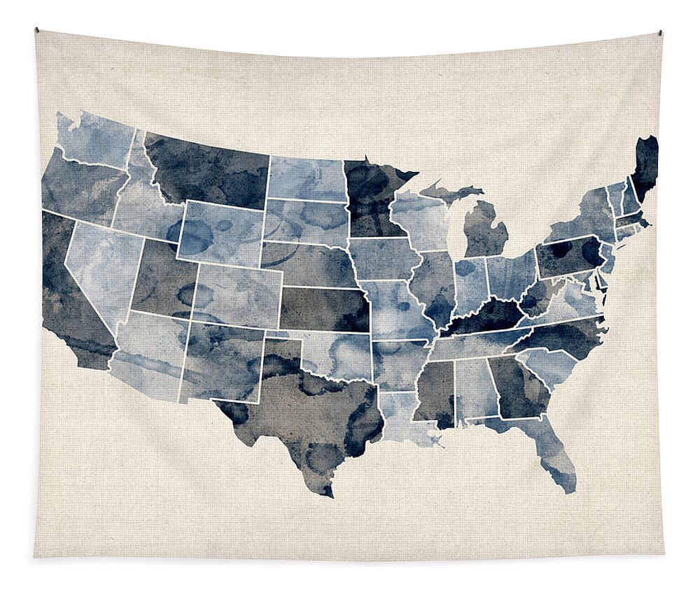 United States Map Tapestry featuring the digital art United States Watercolor Map by Michael Tompsett