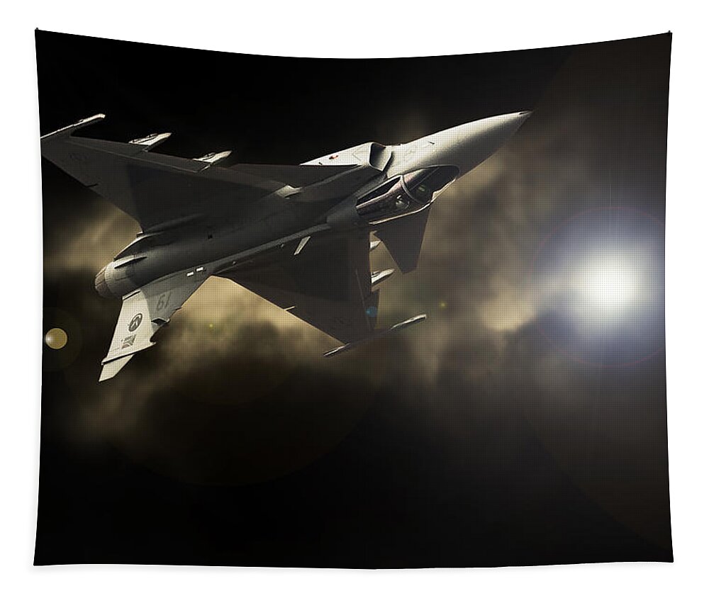 Saab Gripen C Tapestry featuring the photograph Upside down #1 by Paul Job
