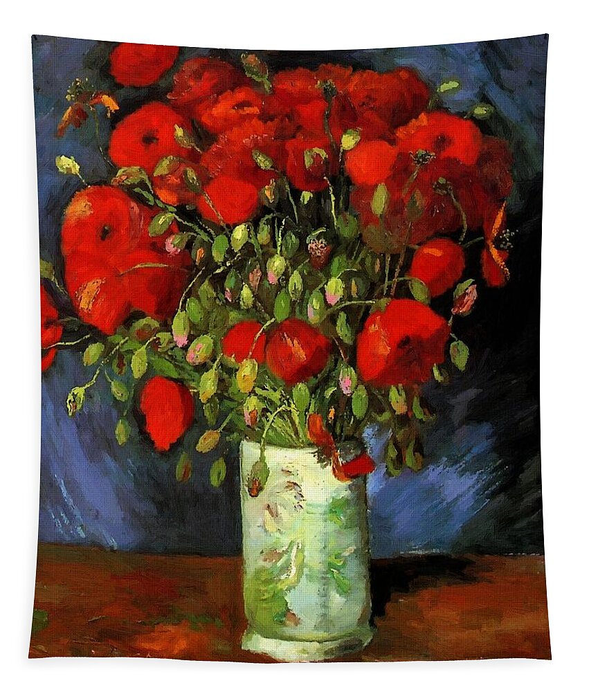 Vincent Van Gogh Tapestry featuring the painting Vase With Red Poppies #1 by Vincent Van Gogh