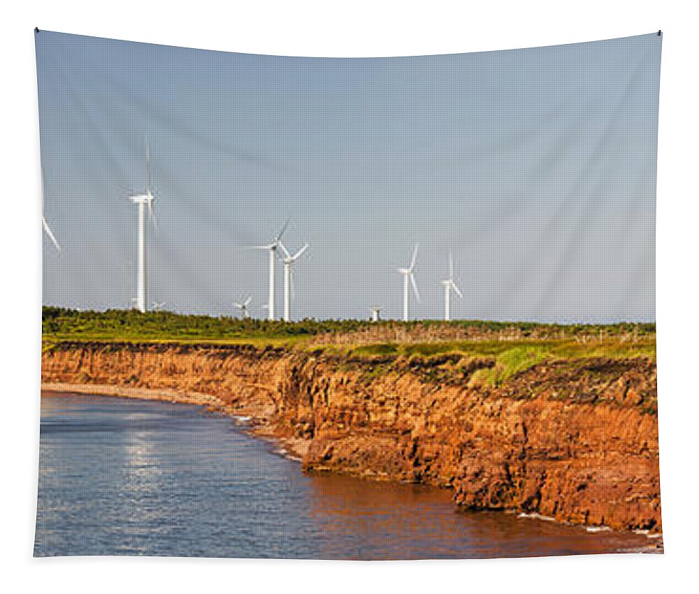 Windmills Tapestry featuring the photograph Wind turbines on atlantic coast 1 by Elena Elisseeva
