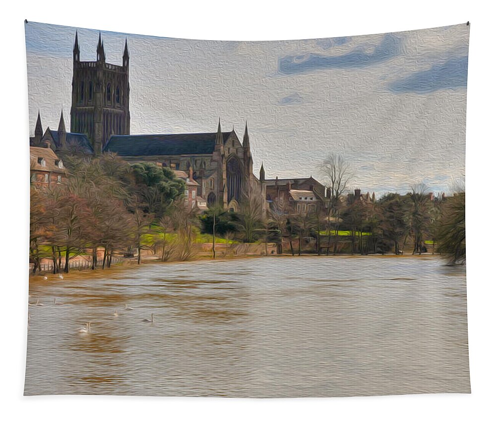 Cathedral Tapestry featuring the digital art Worcester Cathedral painted by Roy Pedersen