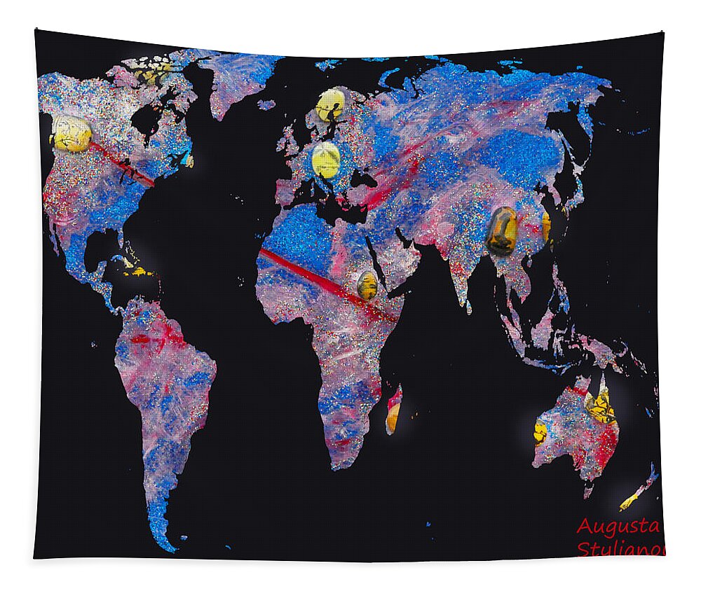 Augusta Stylianou Tapestry featuring the digital art World Map and Aries Constellation by Augusta Stylianou