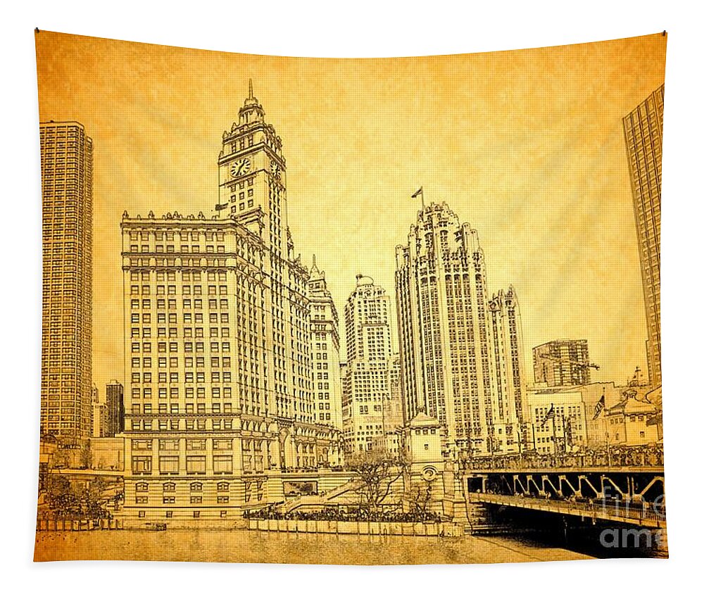 Wrigley Tower Tapestry featuring the photograph Wrigley Tower by Dejan Jovanovic