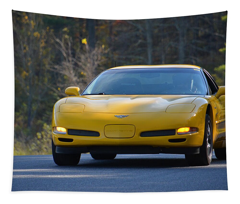 Corvette Tapestry featuring the photograph Yellow Corvette #2 by Mike Martin