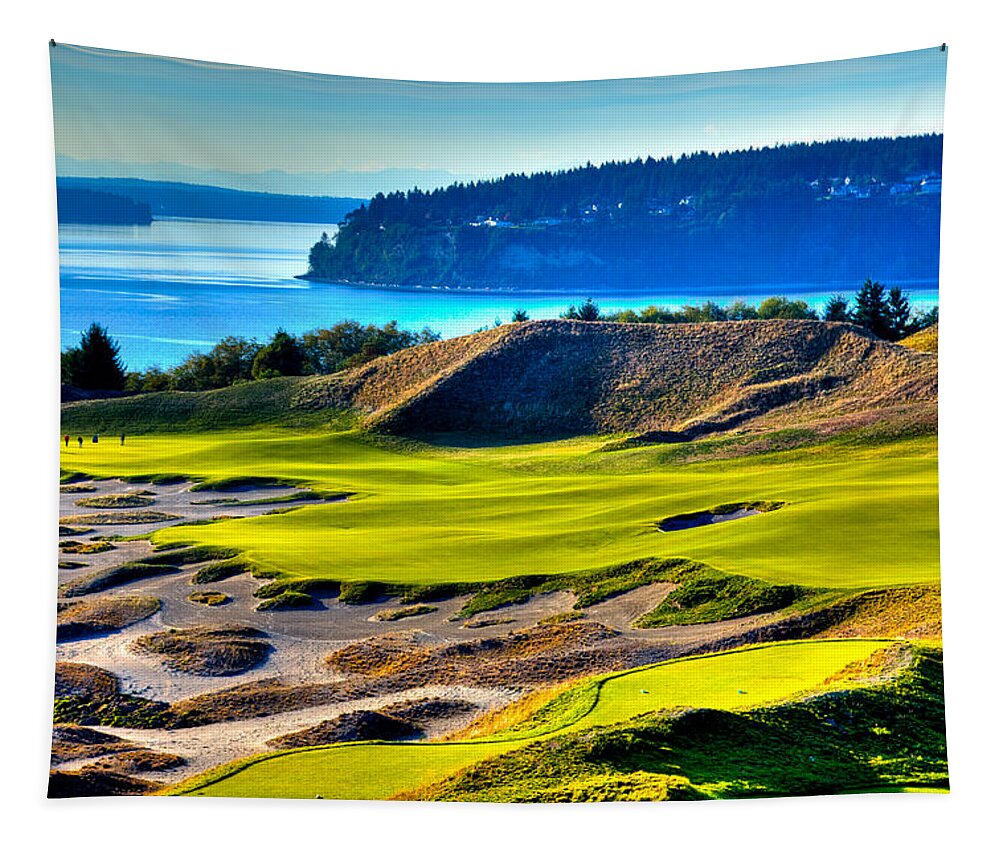 Landscapes Tapestry featuring the photograph #14 at Chambers Bay Golf Course - Location of the 2015 U.S. Open Tournament #14 by David Patterson