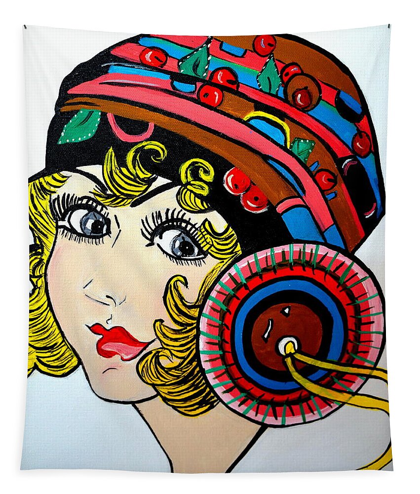 Art Deco Miss Ann Colorful 1920s Flapper Girl Pop Art Modern Tapestry featuring the painting Art Deco Ann by Nora Shepley