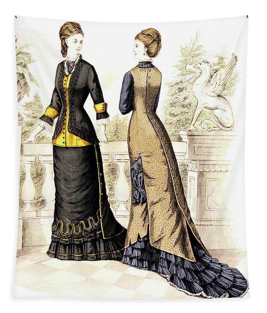 Vertical Tapestry featuring the painting 1800s 1870s Womens Fashion Plate by Vintage Images