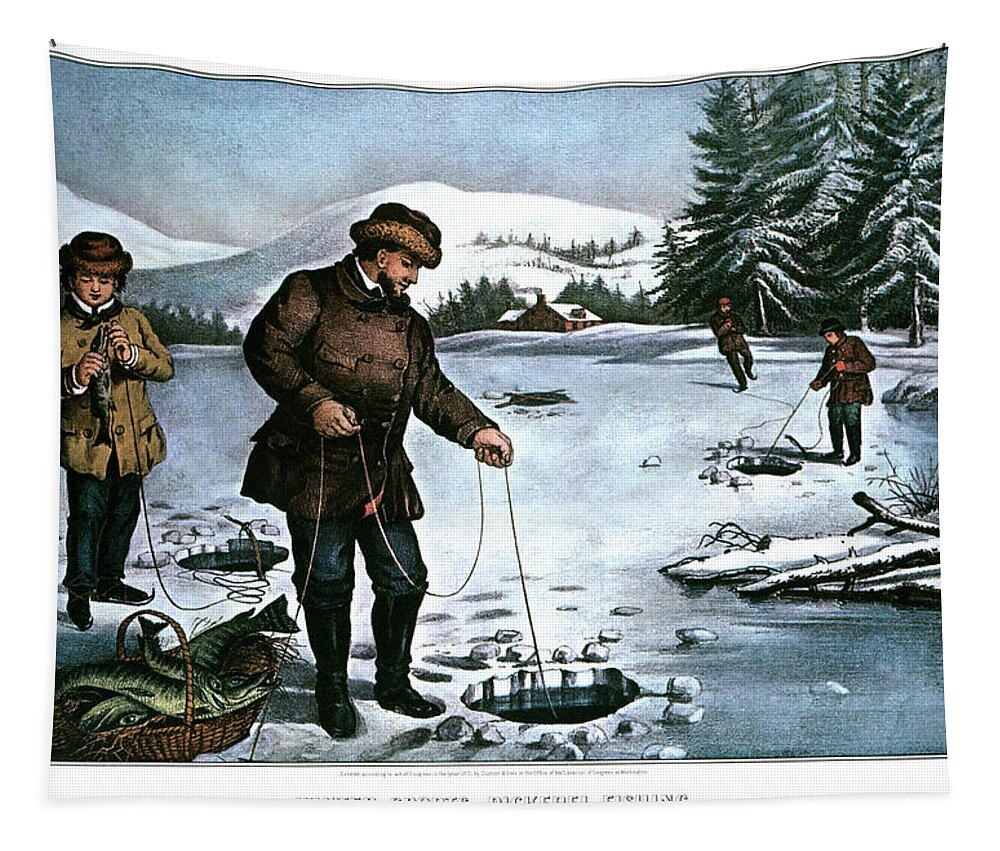 1870s Winter Sports Pickerel Fishing - Tapestry by Vintage Images - Fine  Art America