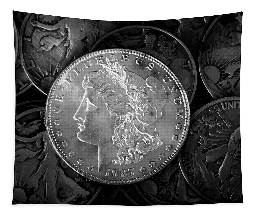 Liberty Silver Dollar Tapestry featuring the photograph 1887 Liberty Silver Dollar by Phil Perkins