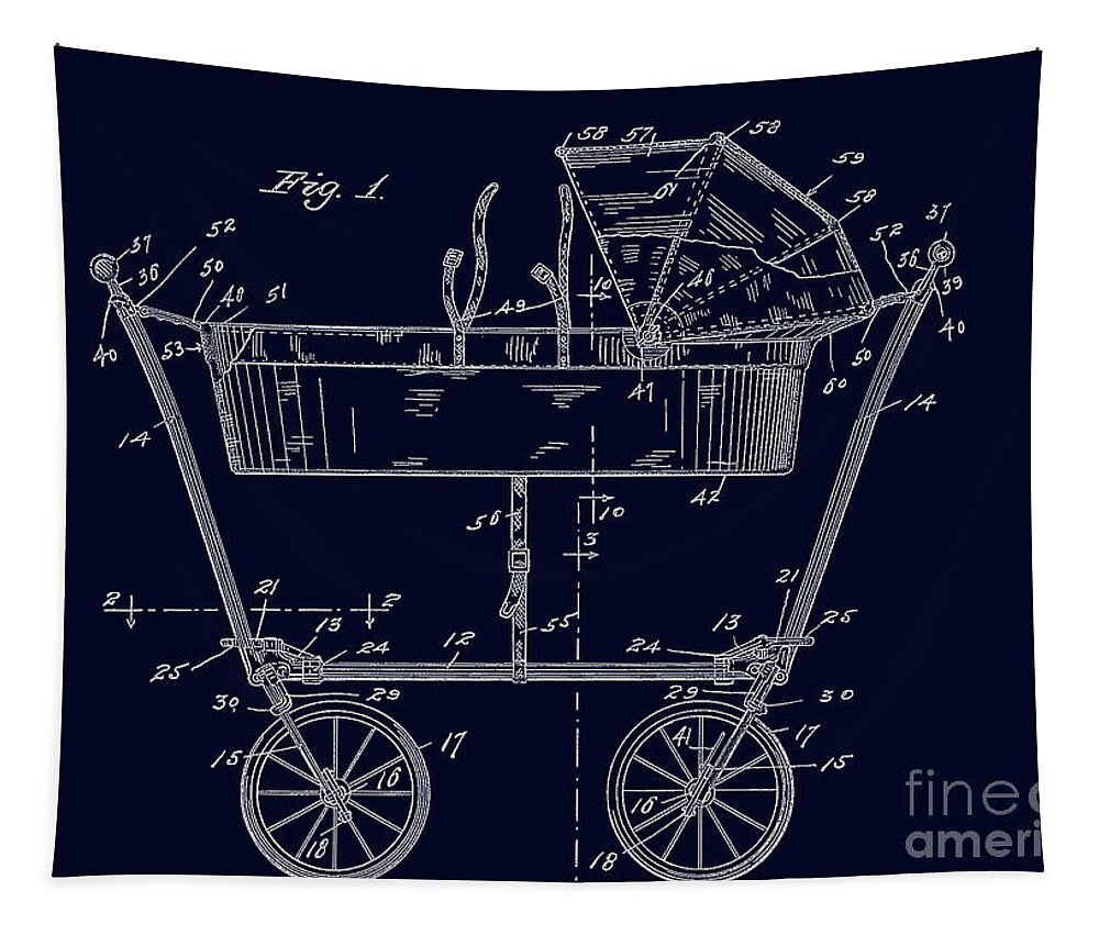 1922 Tapestry featuring the digital art 1922 Baby Carriage Patent Art BluePrint by Lesa Fine