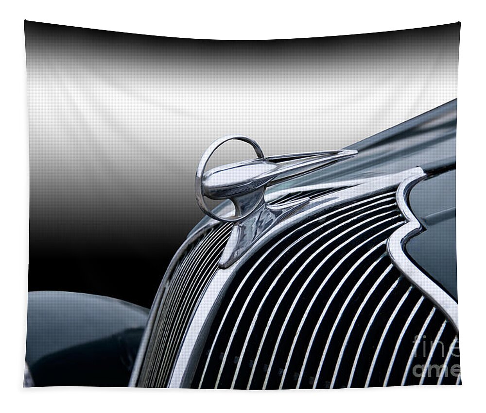 Automobile Tapestry featuring the photograph 1936 Nash Ambassador 'Hood Ornament' by Dave Koontz