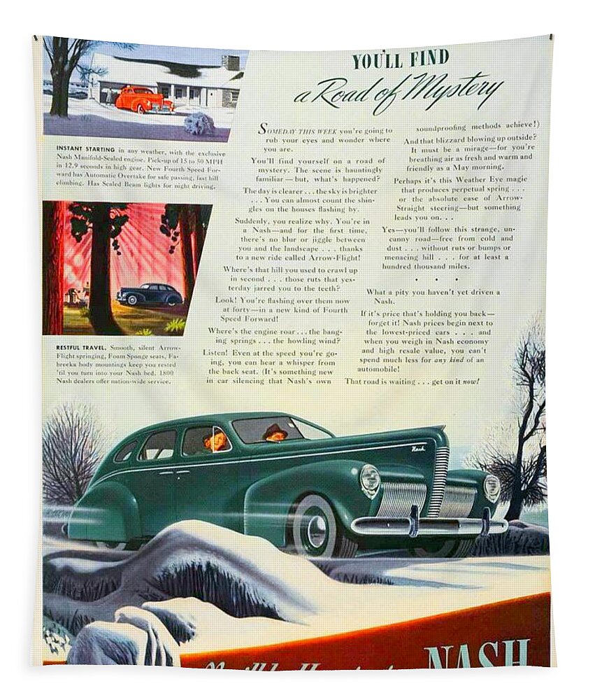 1940 Tapestry featuring the digital art 1940 - Nash Sedan Automobile Advertisement - Color by John Madison