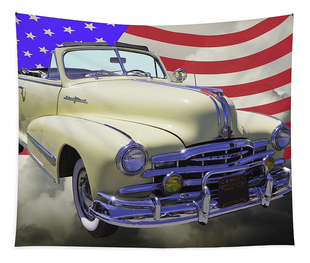 Old Tapestry featuring the photograph 1948 Pontiac Silver Streak With American Flag by Keith Webber Jr