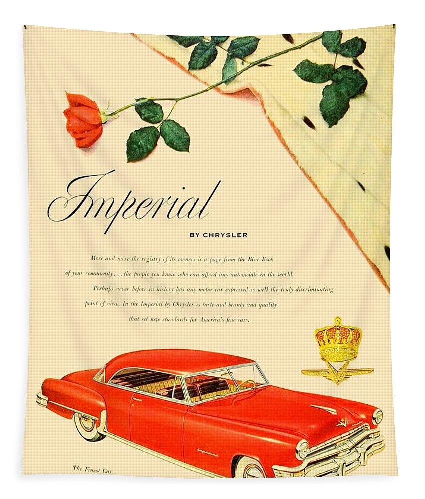 1926 Tapestry featuring the digital art 1952 - Chrysler Imperial Automobile Adverttisement - Color by John Madison