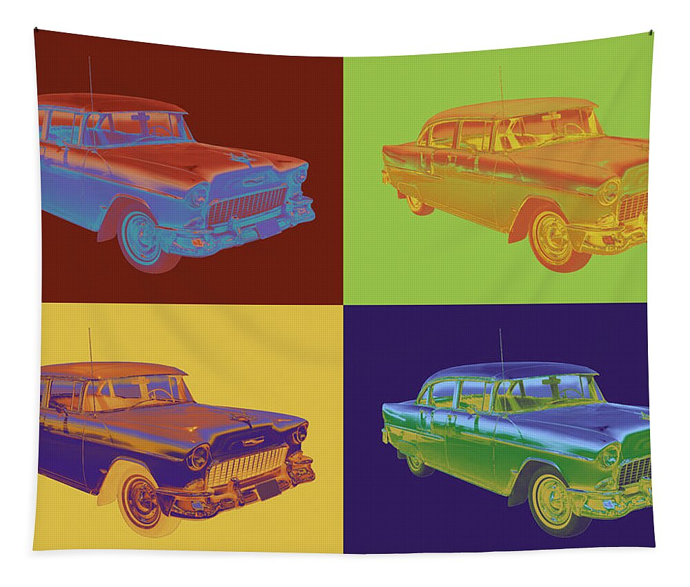 Car Tapestry featuring the photograph 1955 Chevrolet Bel Air Pop Art by Keith Webber Jr