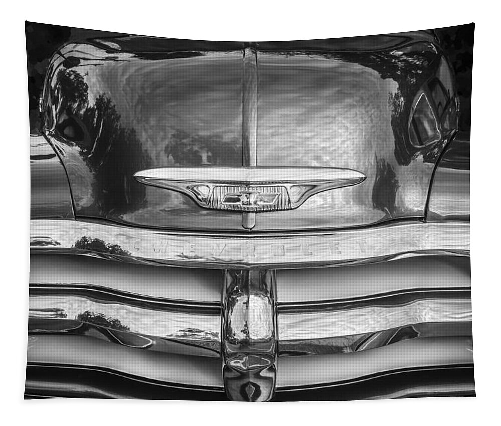 Hood Ornament Tapestry featuring the photograph 1955 Chevrolet First Series BW by Rich Franco