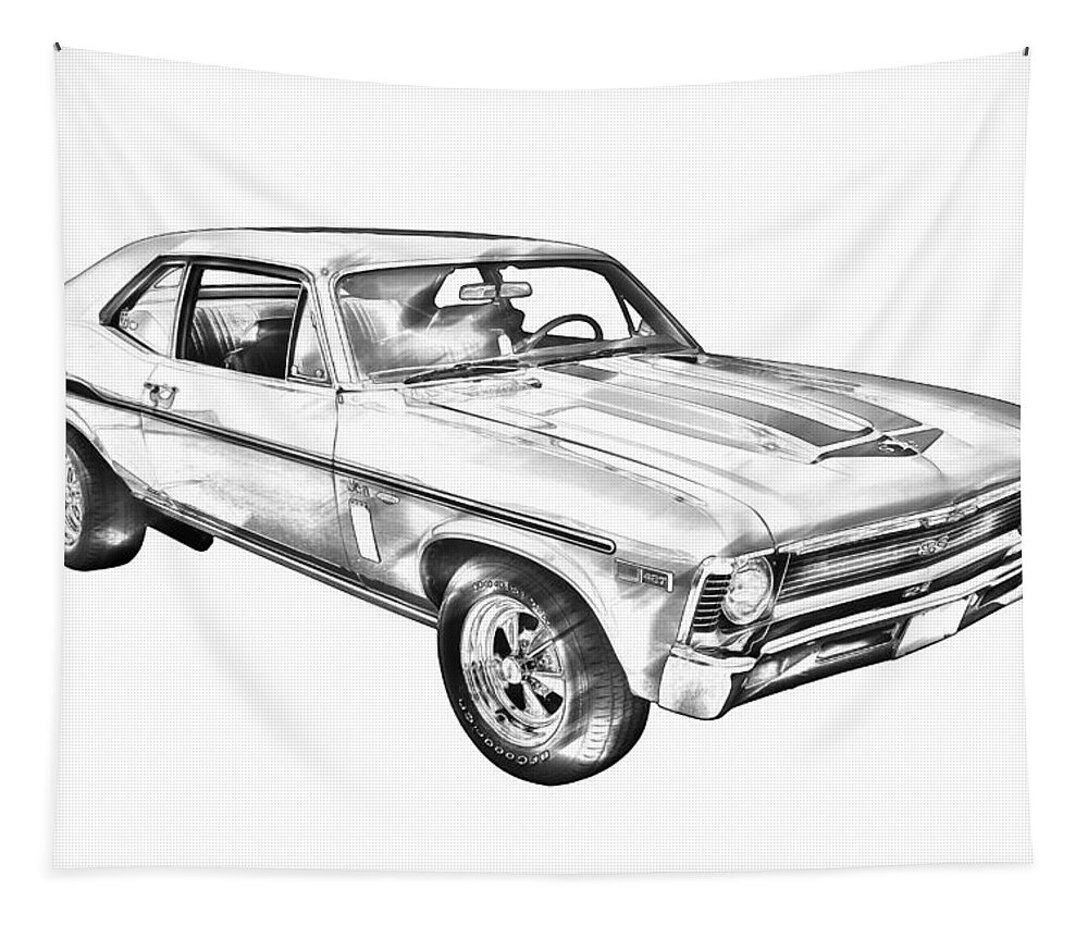 Antique Tapestry featuring the photograph 1969 Chevrolet Nova Yenko 427 Muscle Car Illustration by Keith Webber Jr