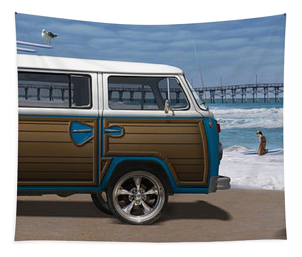 1970 Vw Bus Tapestry featuring the photograph 1970 VW Bus Woody by Mike McGlothlen