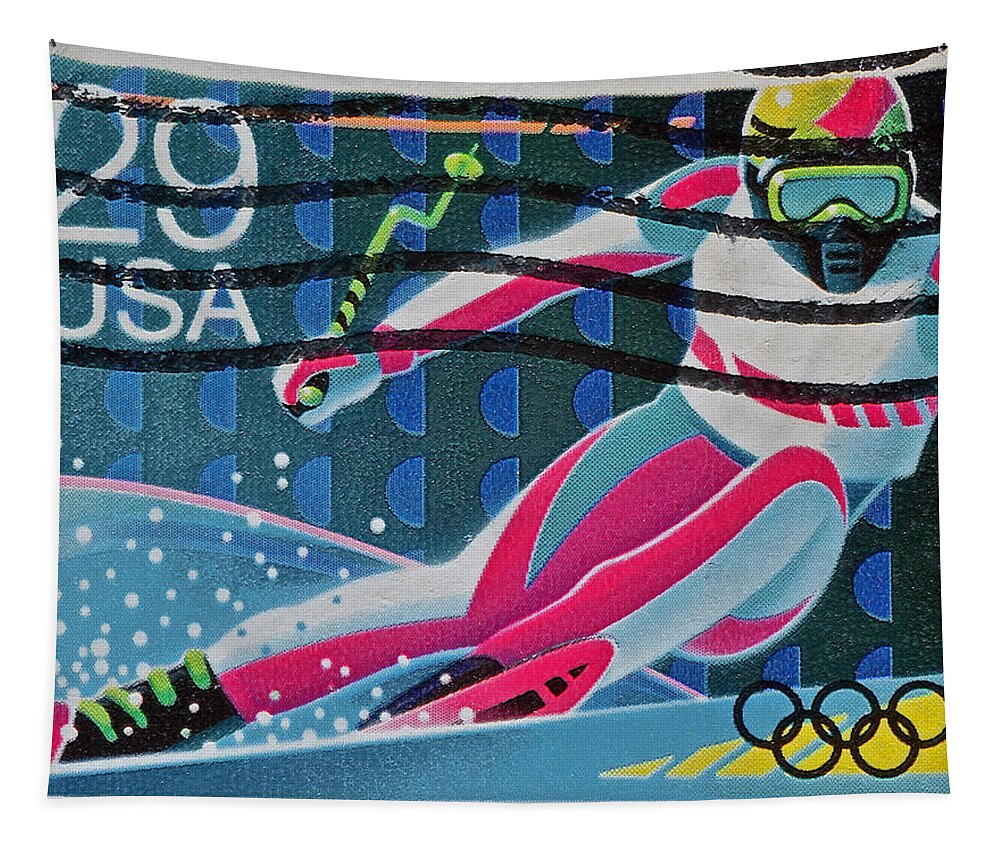 1992 Tapestry featuring the photograph 1992 Downhill Racer Stamp by Bill Owen