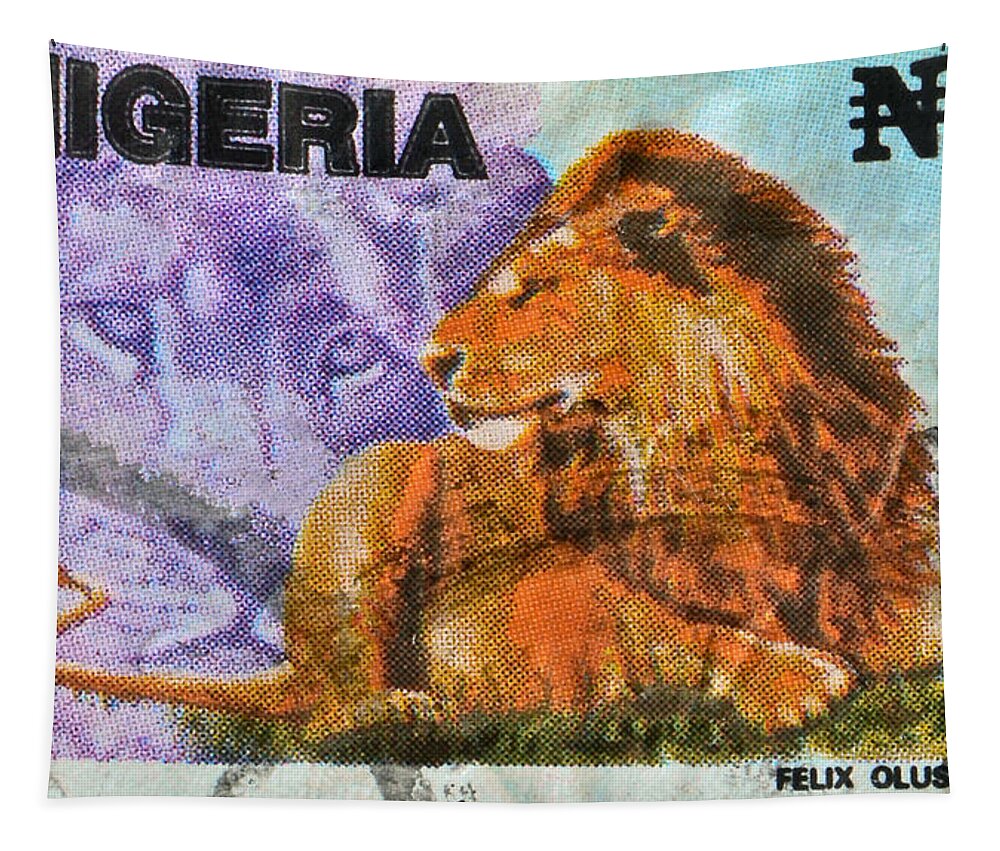 1993 Tapestry featuring the photograph 1993 Nigerian Lion Stamp by Bill Owen