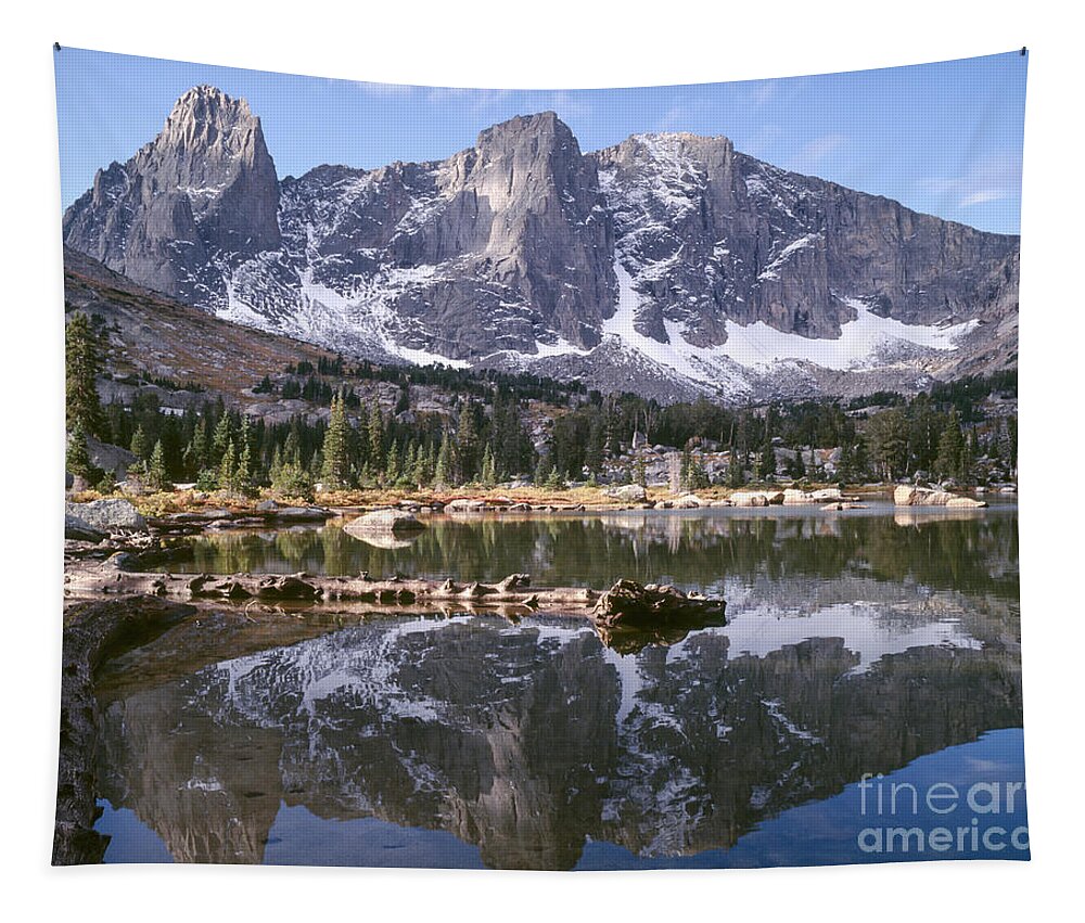 Continental Divide Tapestry featuring the photograph Cirque of the Towers in Lonesome Lake 4 by Tracy Knauer