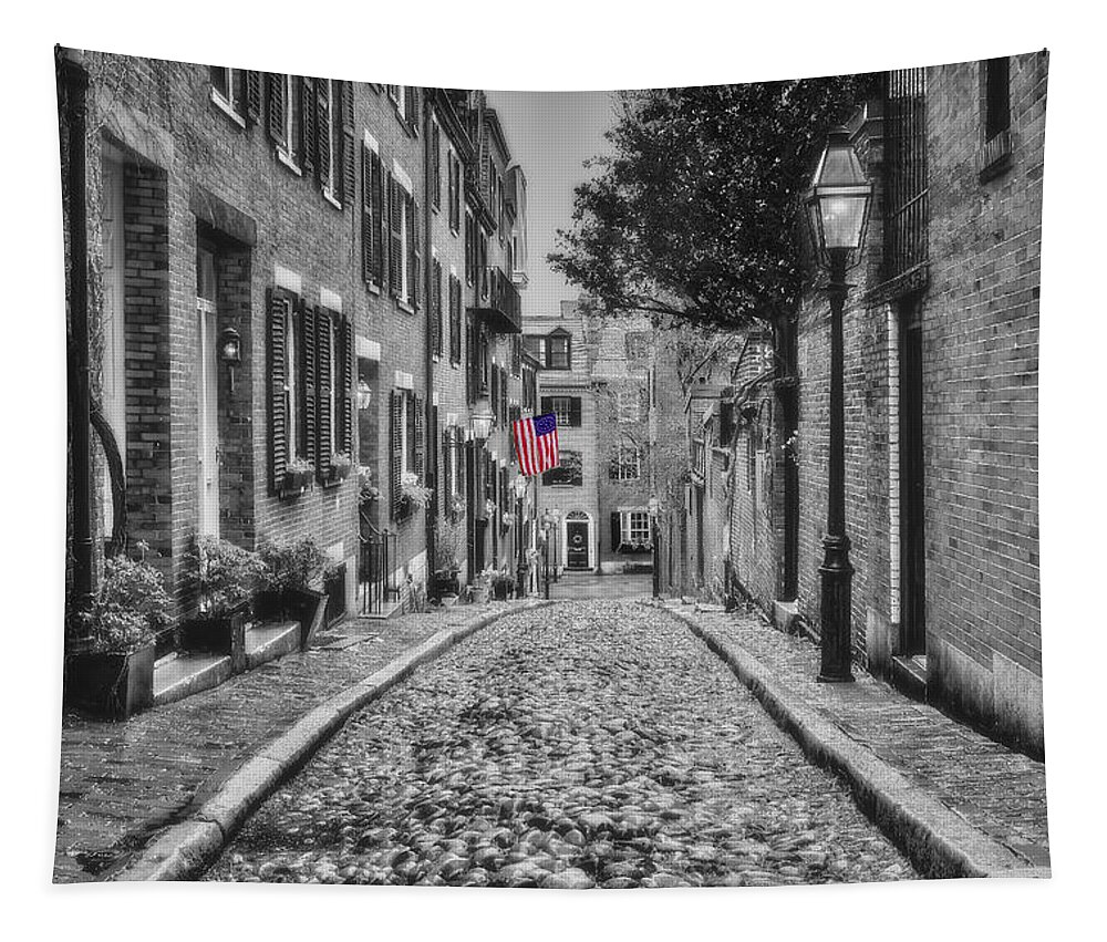 Acorn Street Tapestry featuring the photograph Acorn Street Boston BW #2 by Susan Candelario